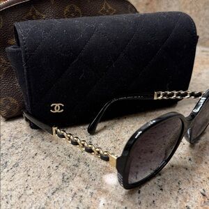 CHANEL Black Oversized Sunglasses with Quilted Case